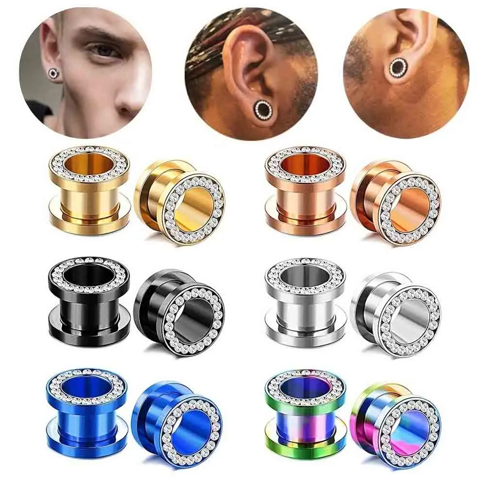 1 Pair Double Flare Stainless Steel Tunnel Specification Screw Gemstone Rhinestone Tunnel Plug Tensioner Jewelry 8G-5/8"