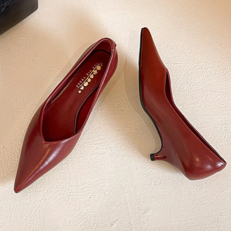 

BIGTREE Sexy Classic High Heels Women Pumps Wedding Solid PU 5CM Thin Heels Kitten Heel Office Ladies Slip on Shoes Woman