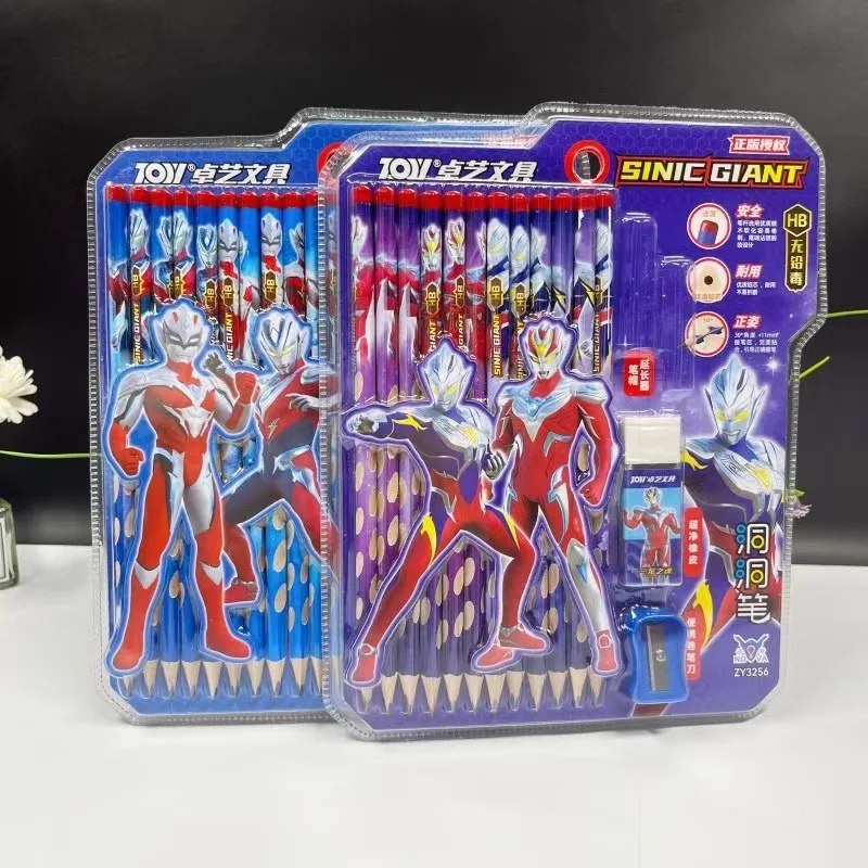 Cartoon Ultraman Hole Pen 12-piece Set High-looking Triangular Pole Pencil HB Student Positive Hole Pen Student School Supplies