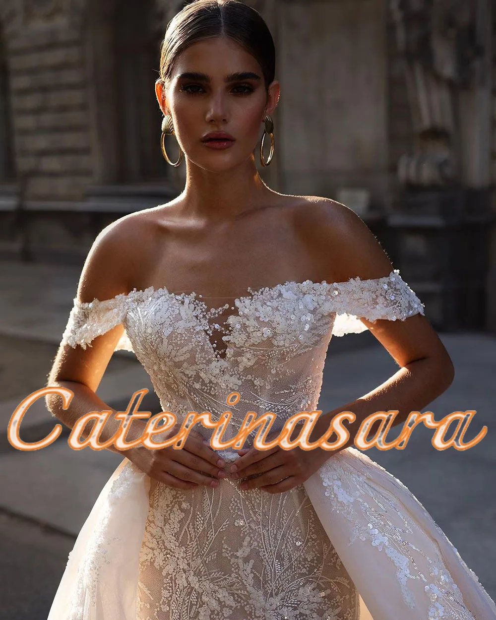 Vestidos de novia de lujo con lentejuelas y Apliques de encaje, vestido de novia con corsé de color marfil y tren desmontable, vestidos de novia 2024