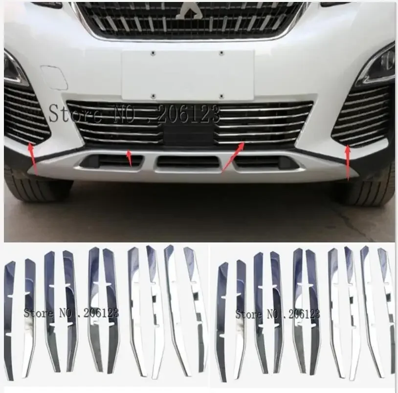 

For Peugeot 3008GT 3008 2016 17 18 2019 / 5008GT 2017 2018 Stainless Front Head Grill Grille Bottom Decoration Strip Trim 26pcs