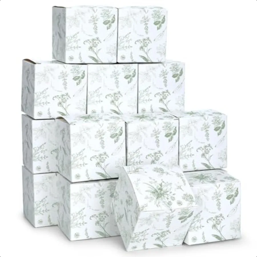 

50 Pcs 3x3x3'' Green Floral Paper Gift Boxes Paper Gift Box Cardstock