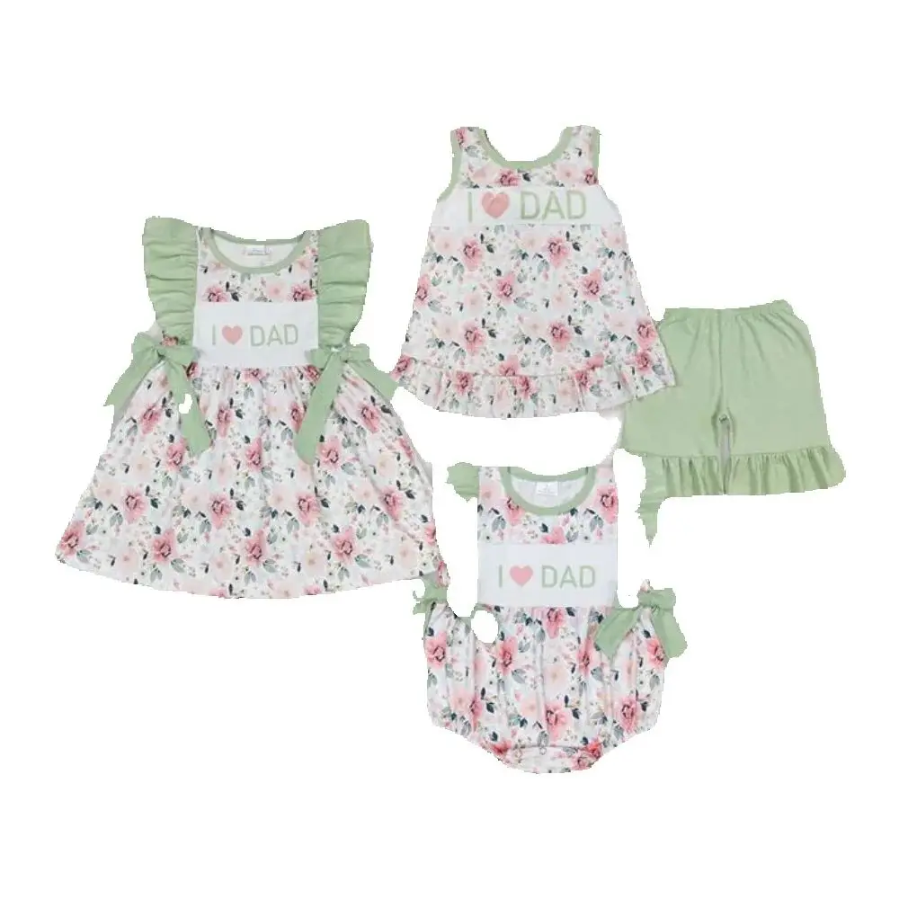 

Baby kids clothing Sibling summer girls and boys Sibling Boys Baby Girls I Love Dad Green Flowers Rompers Dresses Outfits Suits
