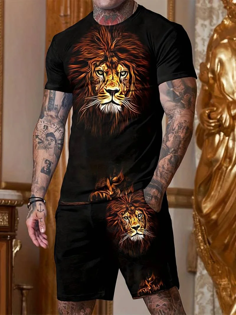 2024 New Tiger Men\'s Clothing Summer Street Clothing T-shirt and Shorts Two Piece Set Casual Clothing US sizes clothes S-2XL