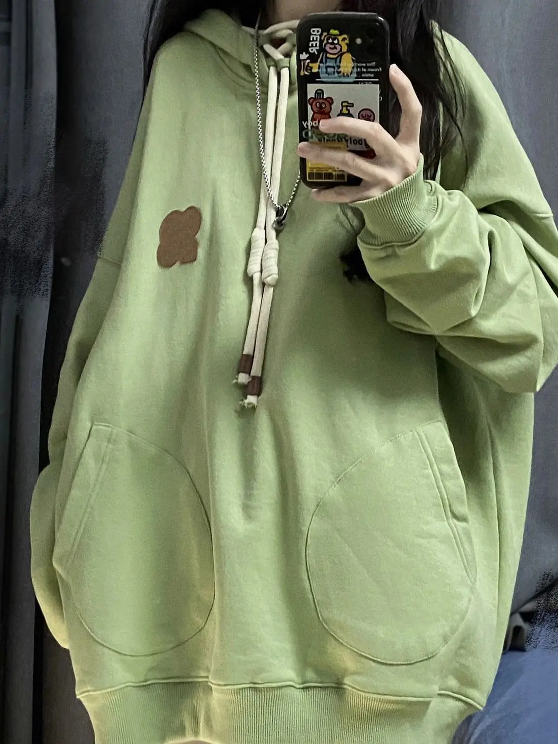 2024 New Green Hooded Hoodie Women\'s Ins American Retro Loose Versatile Oversize Student Coat Trendy Women\'s Clothing