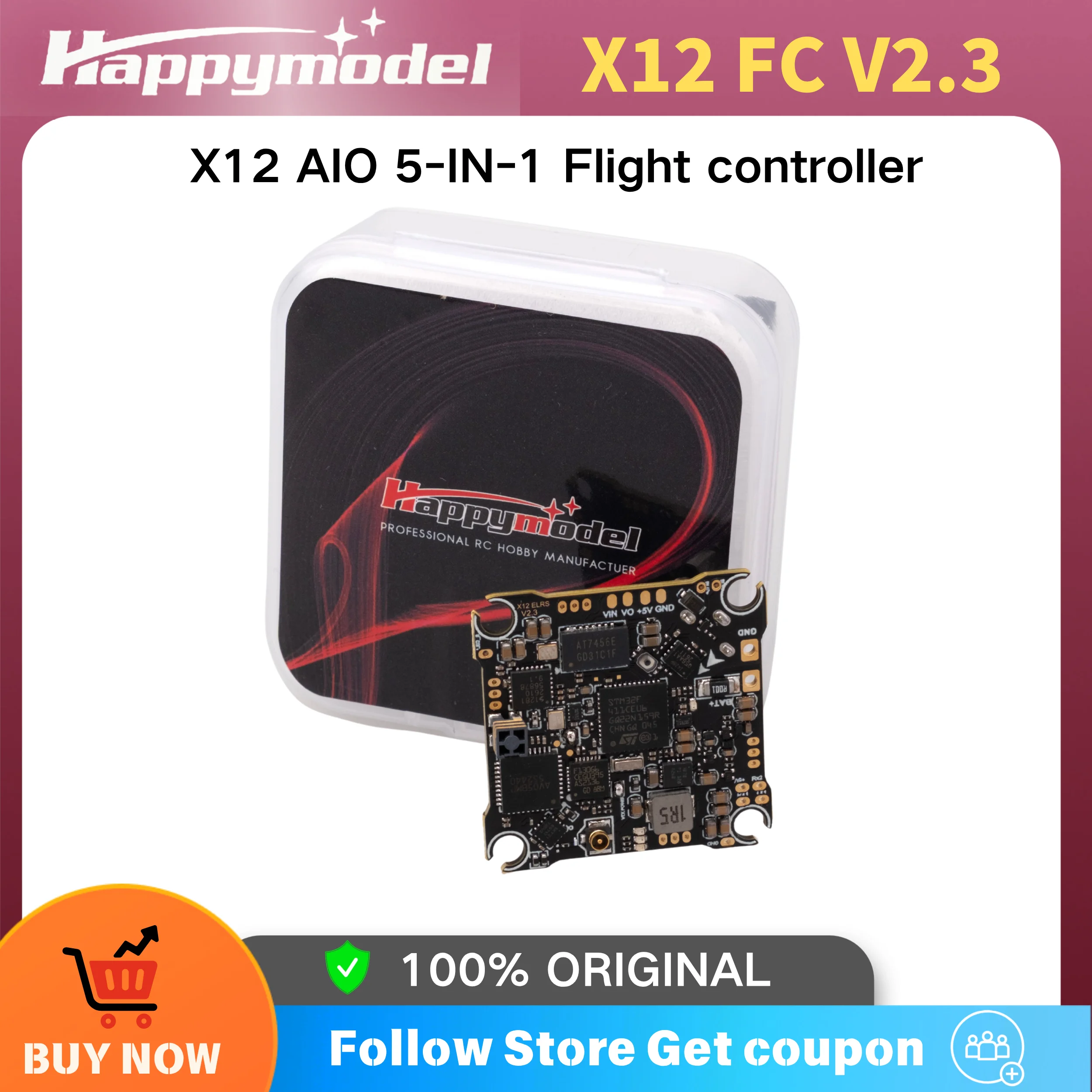 HappyModel X12 AIO 5in1 2.4G ELRS 1-2S Flight Controller w/ 12A ESC  UART ELRS For FPV Mobula8 Mobula7 75mm 65mm Micro TinyWhoop