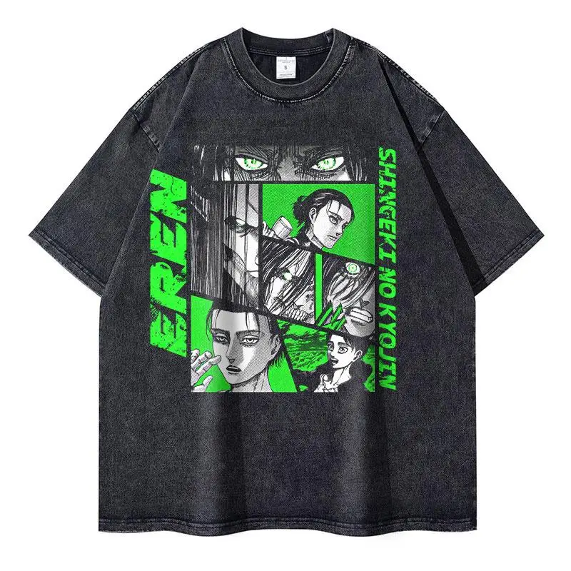 

Eren Jaeger T-shirts Vintage Washed Anime T-Titan A-Attack T Shirt Manga Shingeki No Kyojin Levi Mikasa