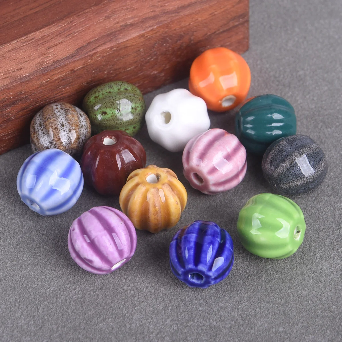 10PCS 12mm~13mm Handmade Pumpkin Shape Loose Glazed Ceramic Porcelain Beads for Jewelry Making DIY Bracelet Crafts Findings