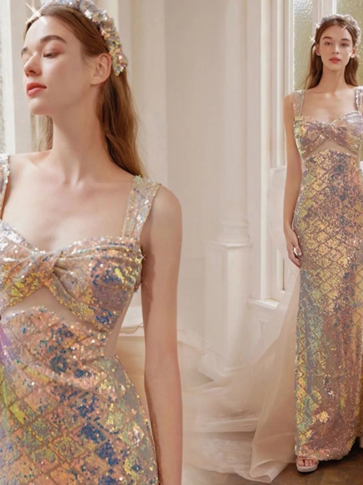 Sexy funkelnde rosa Hochzeit Dr. Morgen Robe Geburtstag Par Performance Abendkleid Engel Hochzeit Dr Marke Faionable