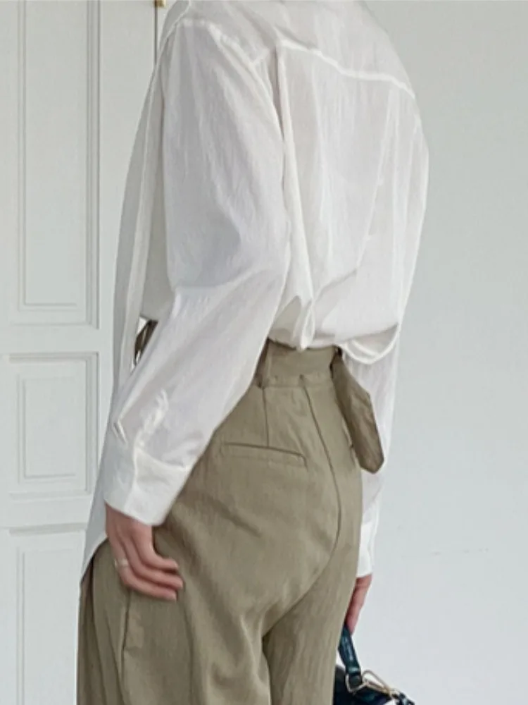 Ele Doppio Strato Drappeggiato Lungo Sve Pendolarismo irt Versatile Indossare Design Chic Lazy Sle Busin Casual Loose Fit irt