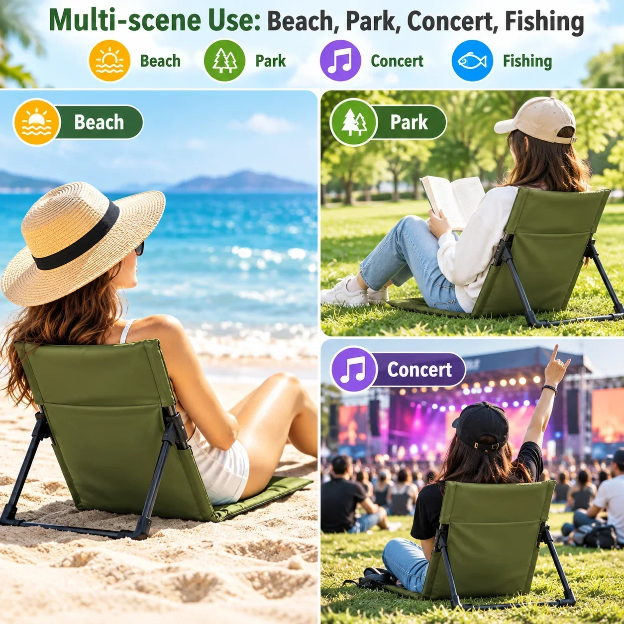 Portable Folding Floor Chair with Backrest Lightweight Lawn Camping Chair Waterproof Oxford Seat for Beach Park Picnic  Factory Direct Wholesale, Affordable Bulk Price Cost-effective Bulk Price