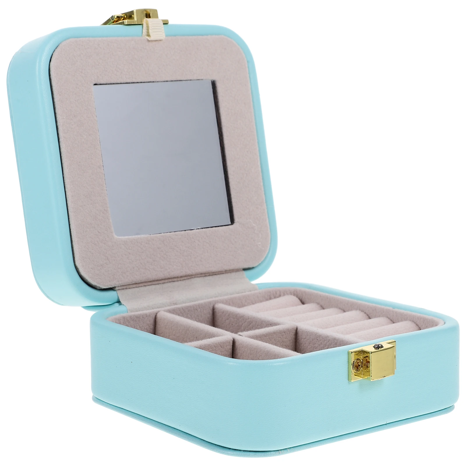 

Small Portable Jewelry Storage Box Travel Organizer Compact Case with Mirror Necklace Ring Earrings Bracelet Rings Jewelry Box