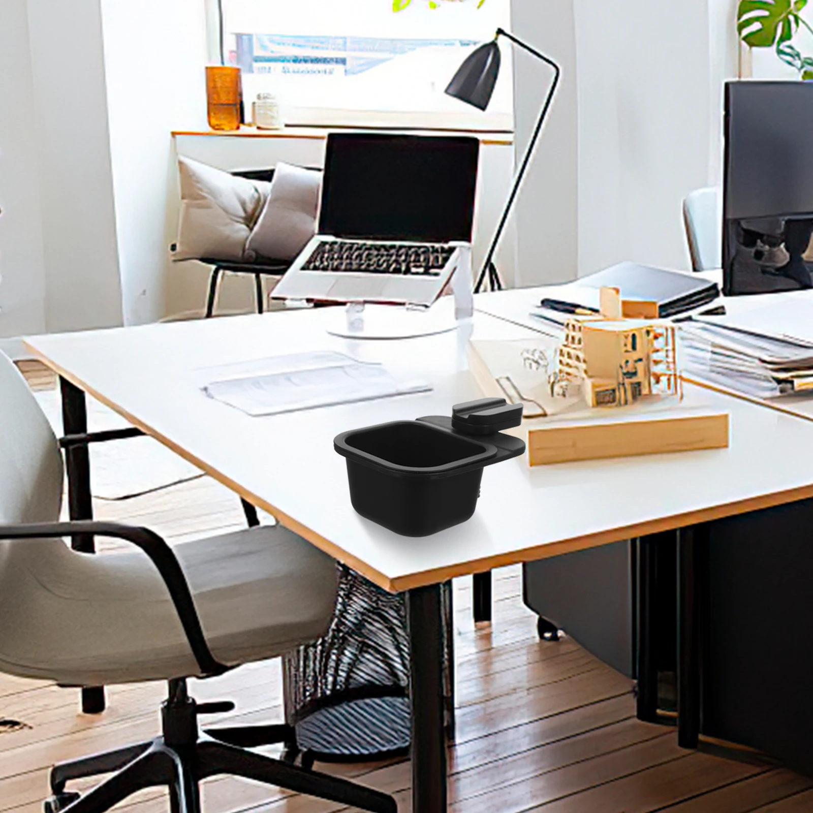 

Space Saving Rotating Trash Can with Clamp Mount Mini Waste Bin for Table Top Storage Organization Clip on Trash Can