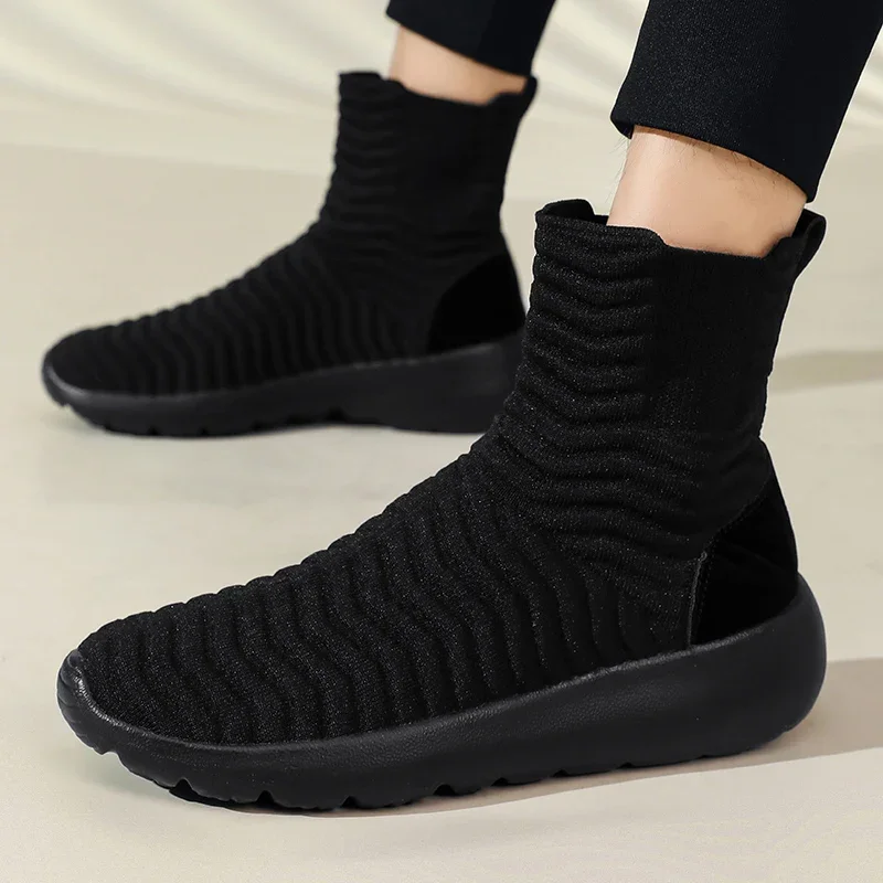 Breathable Sock Shoes Outdoor Women Men Sneakers for Walking Jogging High Top Wavy Casual Shoes Mesh Slip on Plus Size 35-45