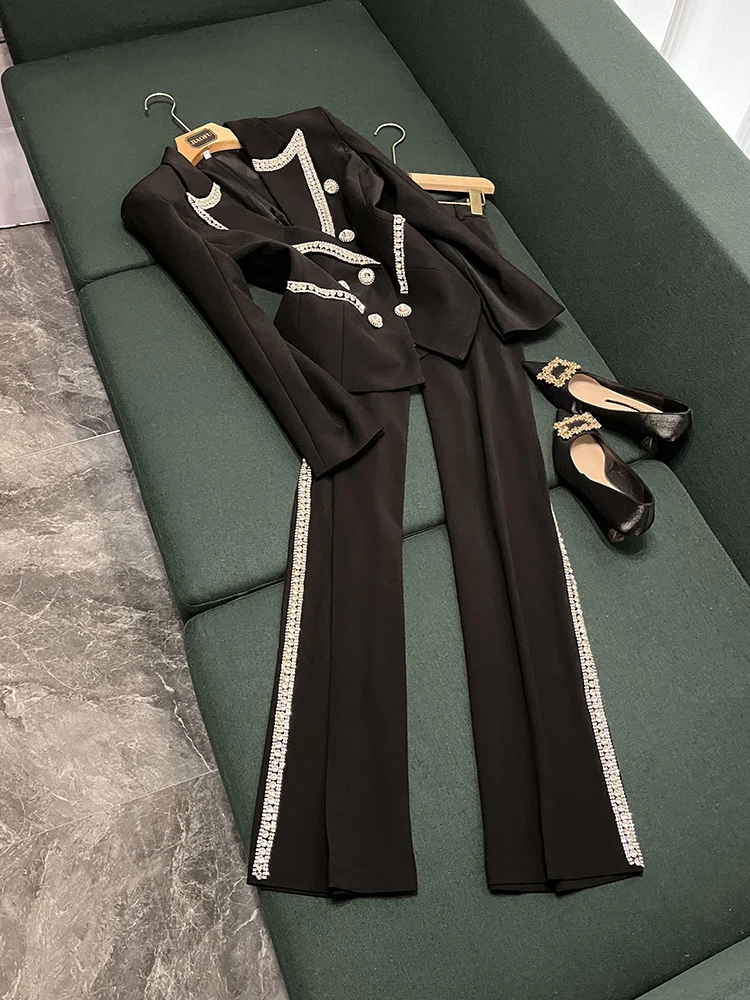 New Faion Star Diamond Embedded Double Row Button Slim Fit Suit Jaet And Pants Set Ele Women's Spring Collection