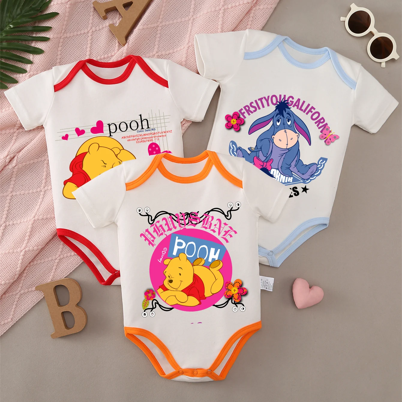 

MINISO&Disney Jointly Signed 100% Cotton Baby Clothe Baby Onesie Bodysuit Winnie The Pooh Cute Print for 0 To 12 Months Newborn