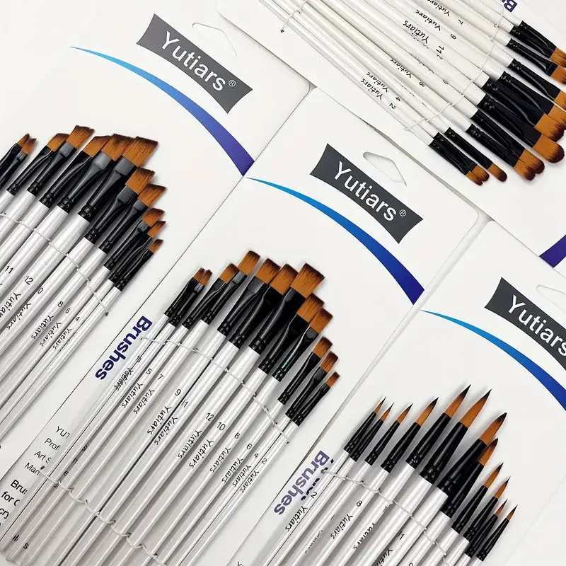 12/48 قطعة من فرش الألوان المائية ذات الجودة المهنية مجموعة أطراف مستديرة من النايلون الأبيض للأكريليك والفرش لفن أظافر الوجه والجسم