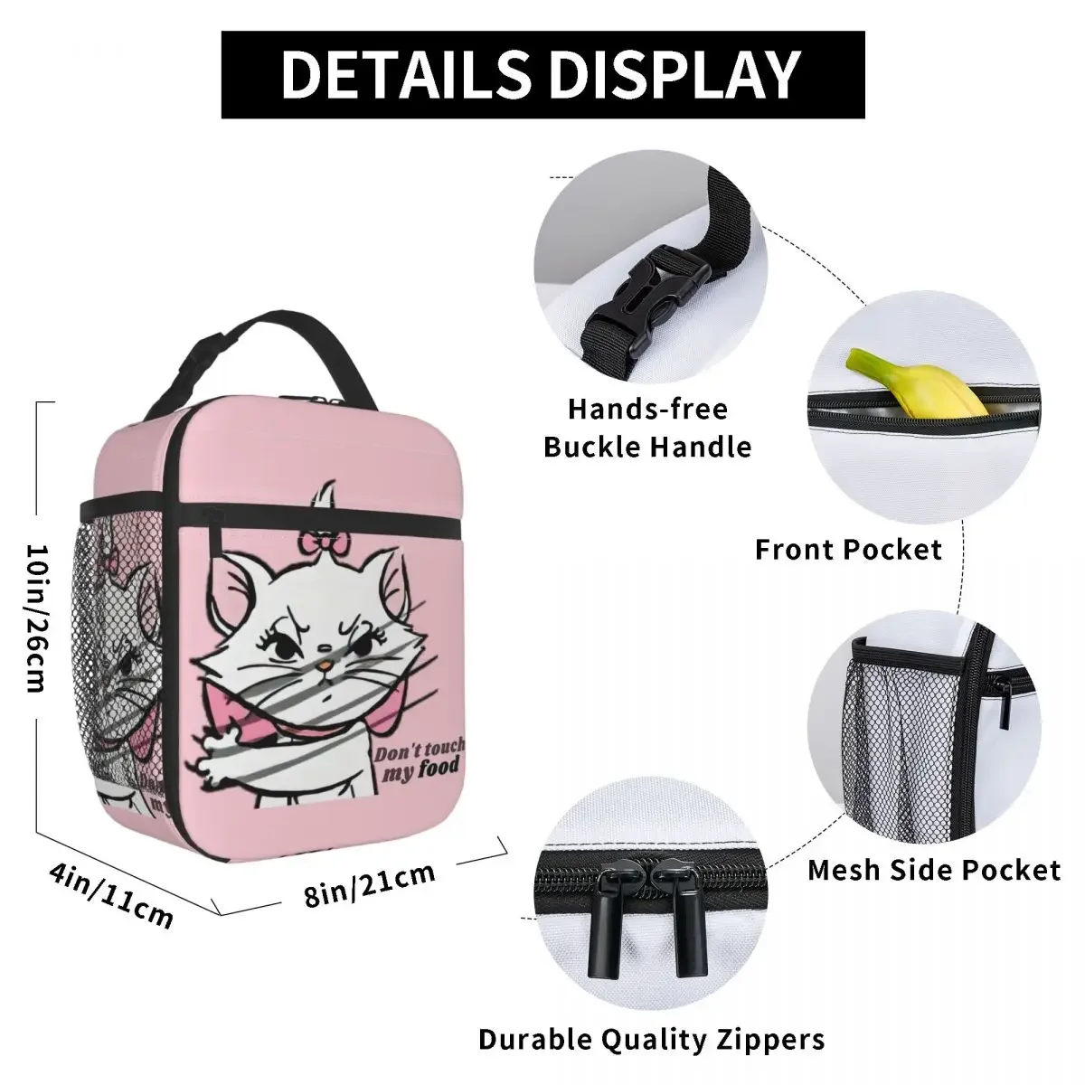 Don\'t Touch My Food Cute Marie Cat Insulated Lunch Bag Thermal Bag Meal Container Large Lunch Box Tote Bento Pouch Outdoor