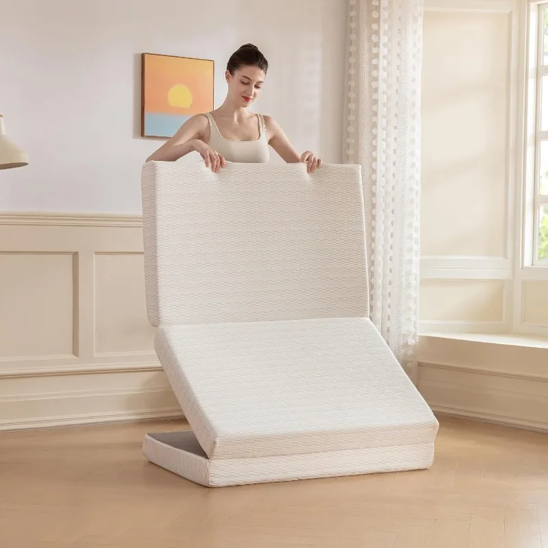 3 inch Single Tri-fold Memory Foam Mattress, Foldable Mattress with Storage Bag and Washable Cover, Travel and Guest Mat