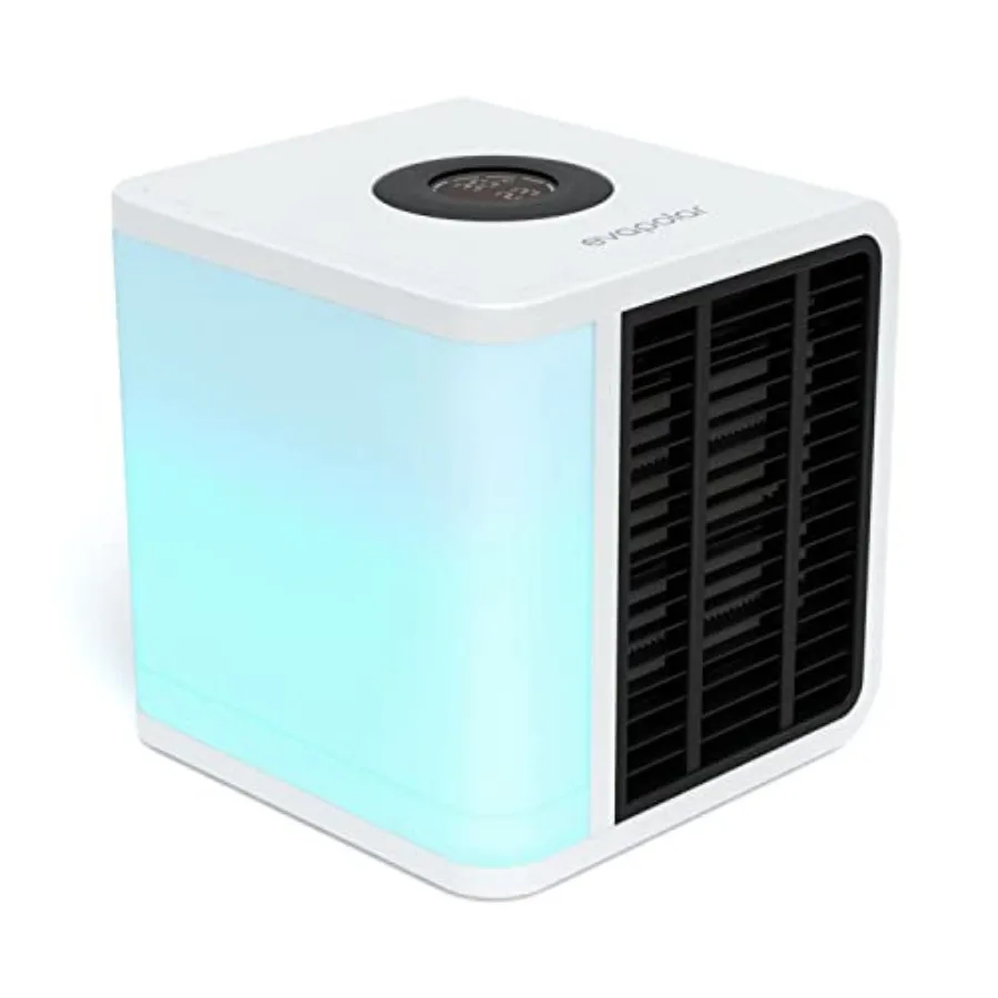 Portable evaporative air cooler for desk, car, and camping - small ice fan for tent - personal air conditioner - white plastic