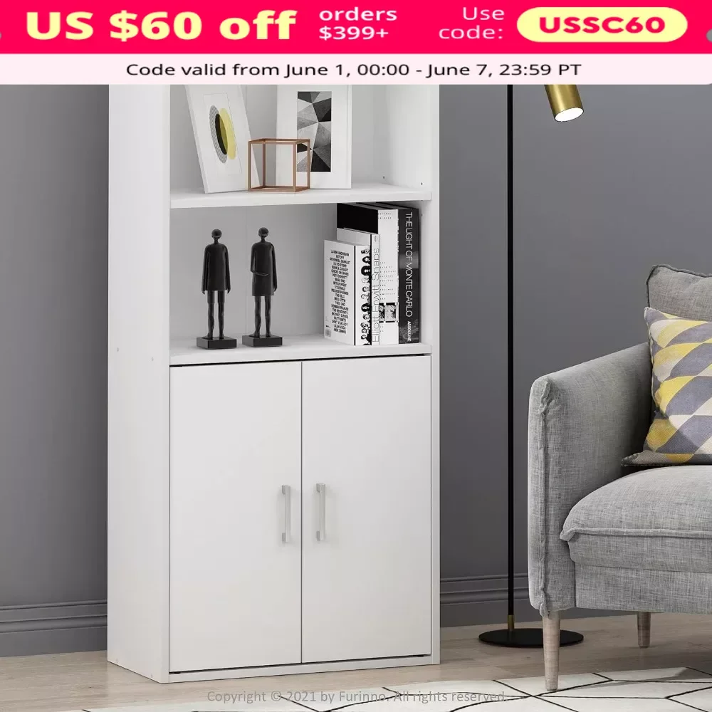 Bookcase Bookshelf with Doors, Storage Cabinet with Doors, Home Bookcase, 3-Tier White Bookcase with Storage, Bookcase Bookshelf