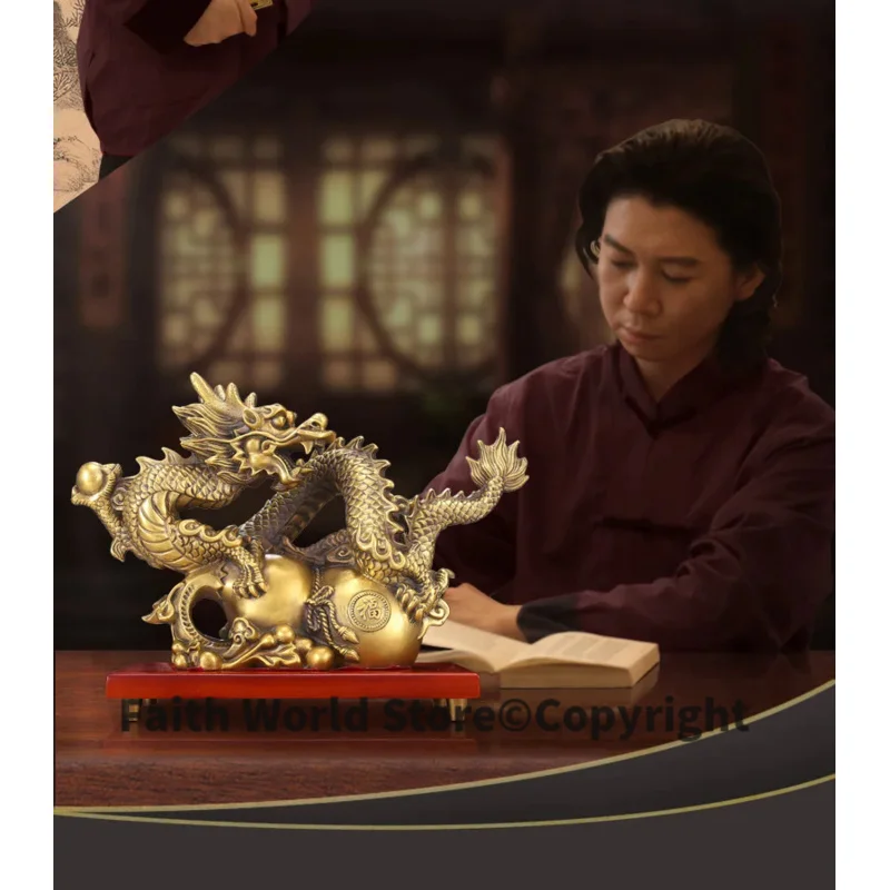 تمثال من النحاس الذهبي التنين 2023 كبير جلب الثروة الكنز المنزل مخزن الأعمال المال رسم التميمة الحظ حظا سعيدا