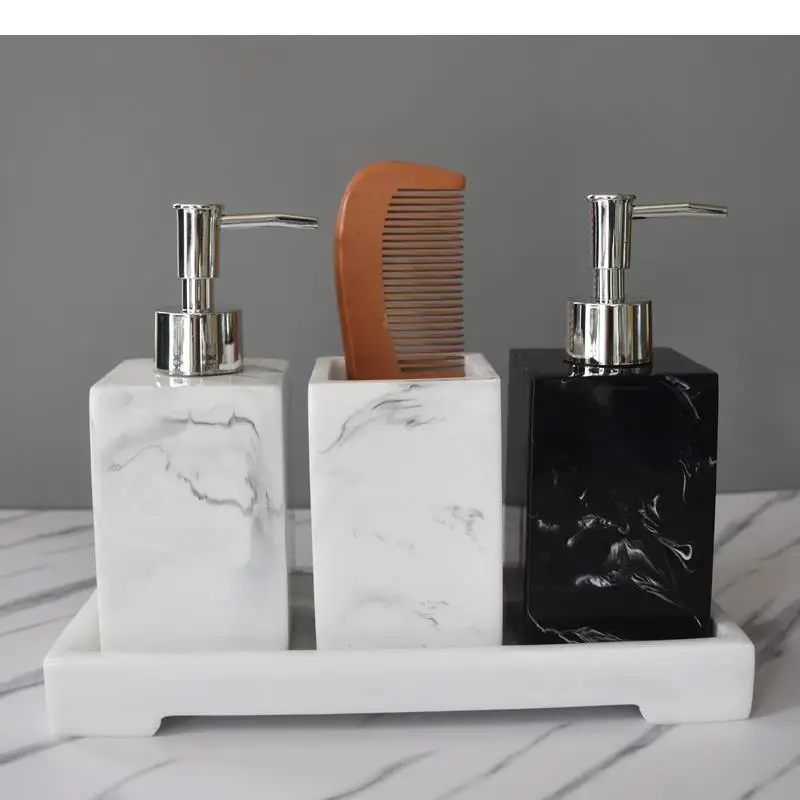 

Resin Lotion Bottle Shampoo Hand Soap Bottle Bathroom Toiletries Household Marbled Tray Toothpick Holder Bathroom Supplies