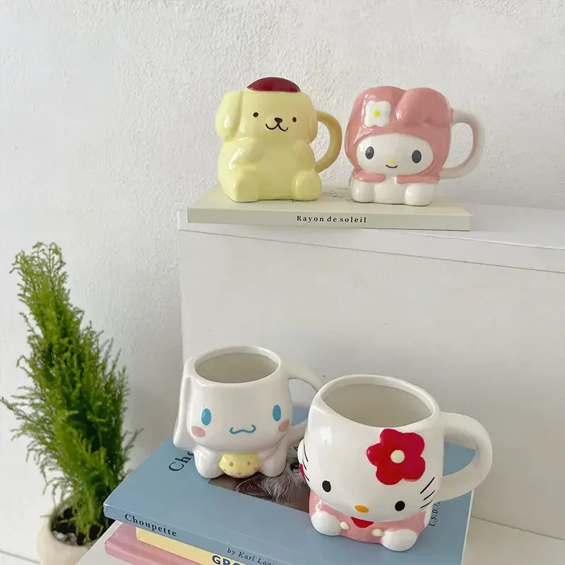 Sanrio Hello Kitty Kuromi My Melody Pompom Purin Anime Cartoon Ceramic Mug 2k Couple Same Mug Fun Shape Kawaii Water Cup Gift