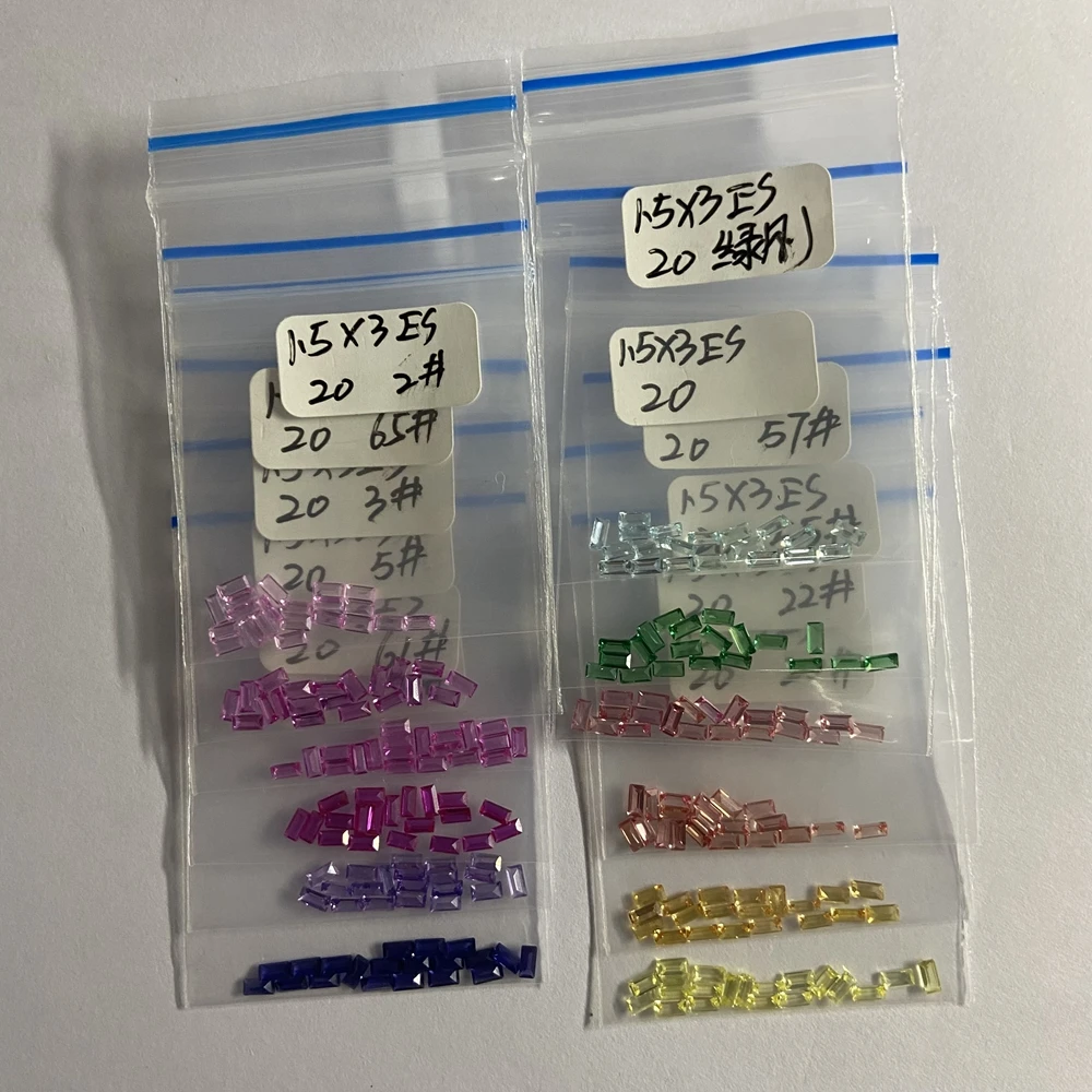 1.5x3mm 12 warna Lab campuran pelangi Baguette safir korundum batu persegi panjang