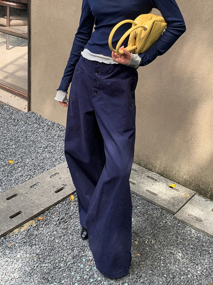 DEAT Fashion Women's Cargo Pants Mid-waist Single Button Spliced Pockets Patchwork Wide Leg Trousers Spring 2025 New 7AB6377