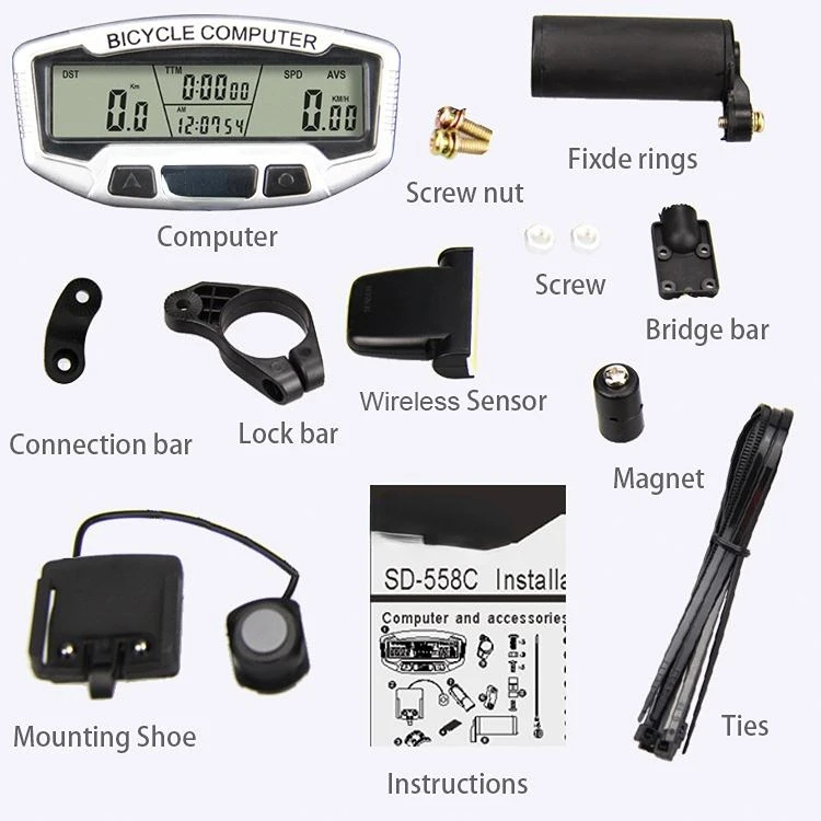 Bicycle Double Control Code Table SD-558C Wireless Luminous OdomWaterproof LCD Digital Bike Computer Display  Odometer