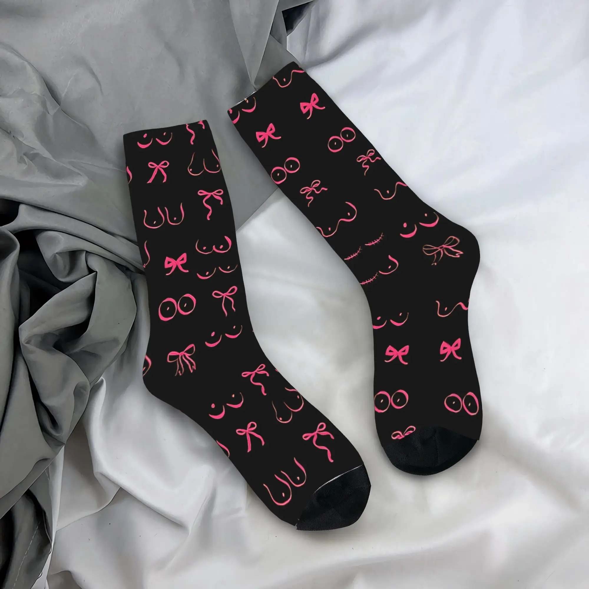 

Pink Boobies And Bows Sketch Stockings Custom Korean Socks Winter Non-Slip Socks Couple Running Sports Breathable Socks