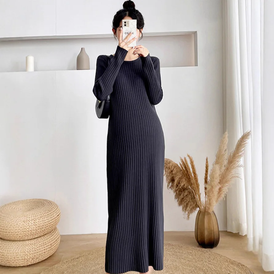 

Korean Style Pregnancy Outfit Winter Soft Knit Sweater Versatile Maternity Dress Basic Chic Layering Piece Comfy Mommy Wear