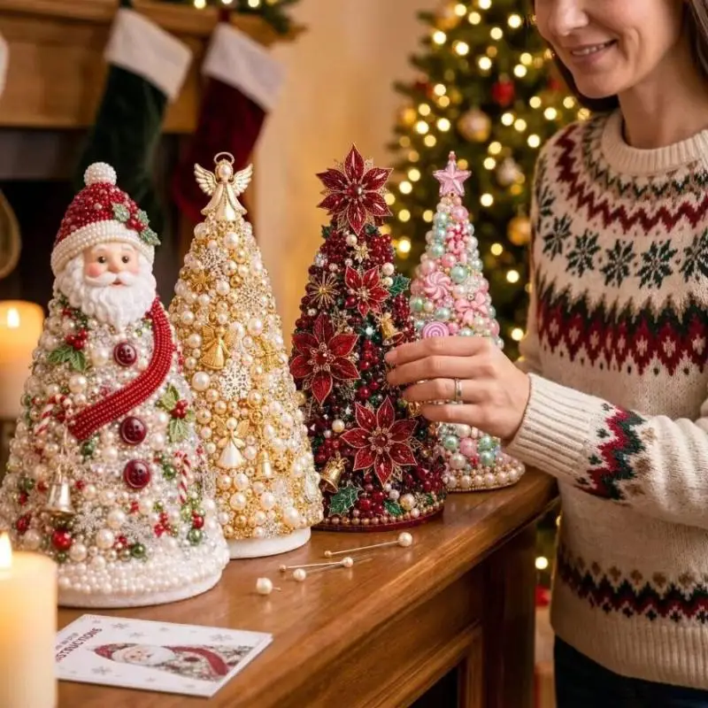 DIY Beaded Christmas Tree Kit Educational Star Topper Tabletop Christmas Tree Handmade Foam Cone Tree Holiday Party Decor Gift