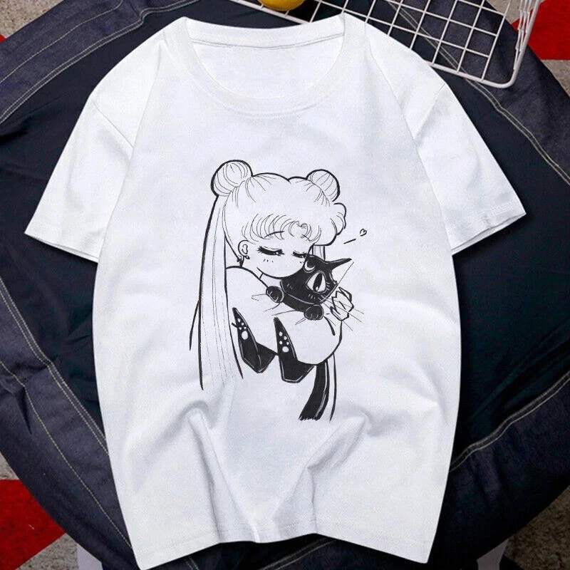 

T Shirt 90s Anime Sailor Moon Retro Graphic Summer Cotton Men Women Tee Streetwear Casual Trend Short Sleeve Couple Hip Hop Top