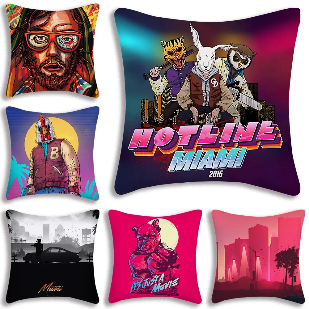 M-Miami Pillow Covers Cartoon Sofa Decorative Home Double-sided Printing Short Plush Cute Cushion Cover