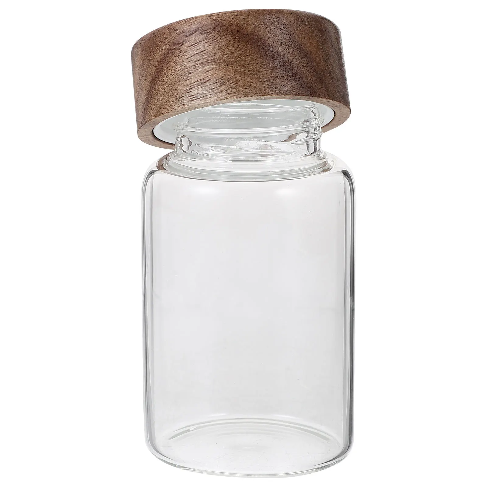 

Glass Food Storage Jar Airtight Wood Lid Clear Glass Container Kitchen Canister Coffee Tea Sugar Bean Storage Jar