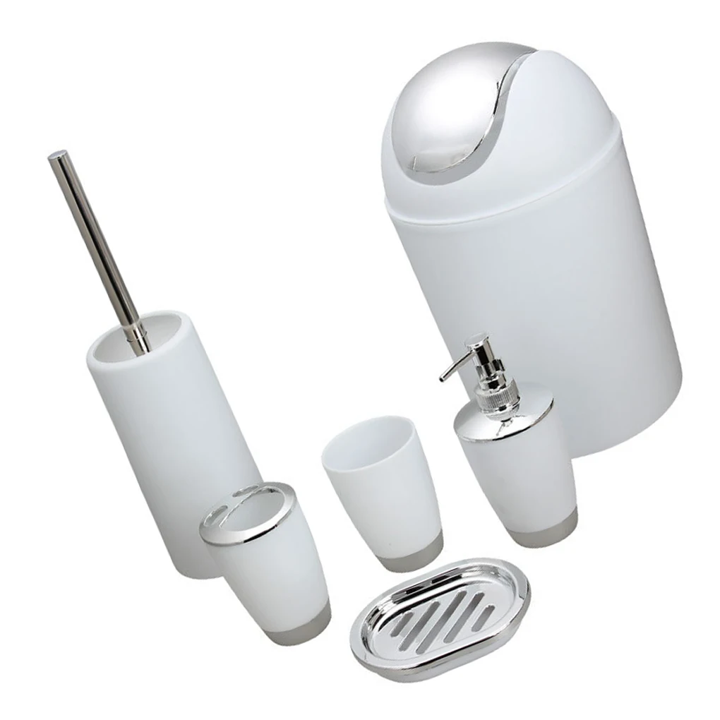 

6Pcs Bathroom Set Convenient Multi-colors Soap Dispenser Convenient Trash Bin Home Hotel Washroom Accessories White