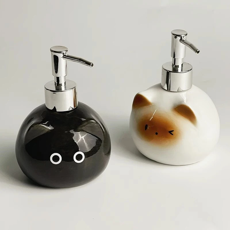 Ceramic Siamese Cat Hand Sanitizer Press Bottle Toilet Shampoo Shower Gel Packaging Bottle Dispenser For Liquid Soap view 2