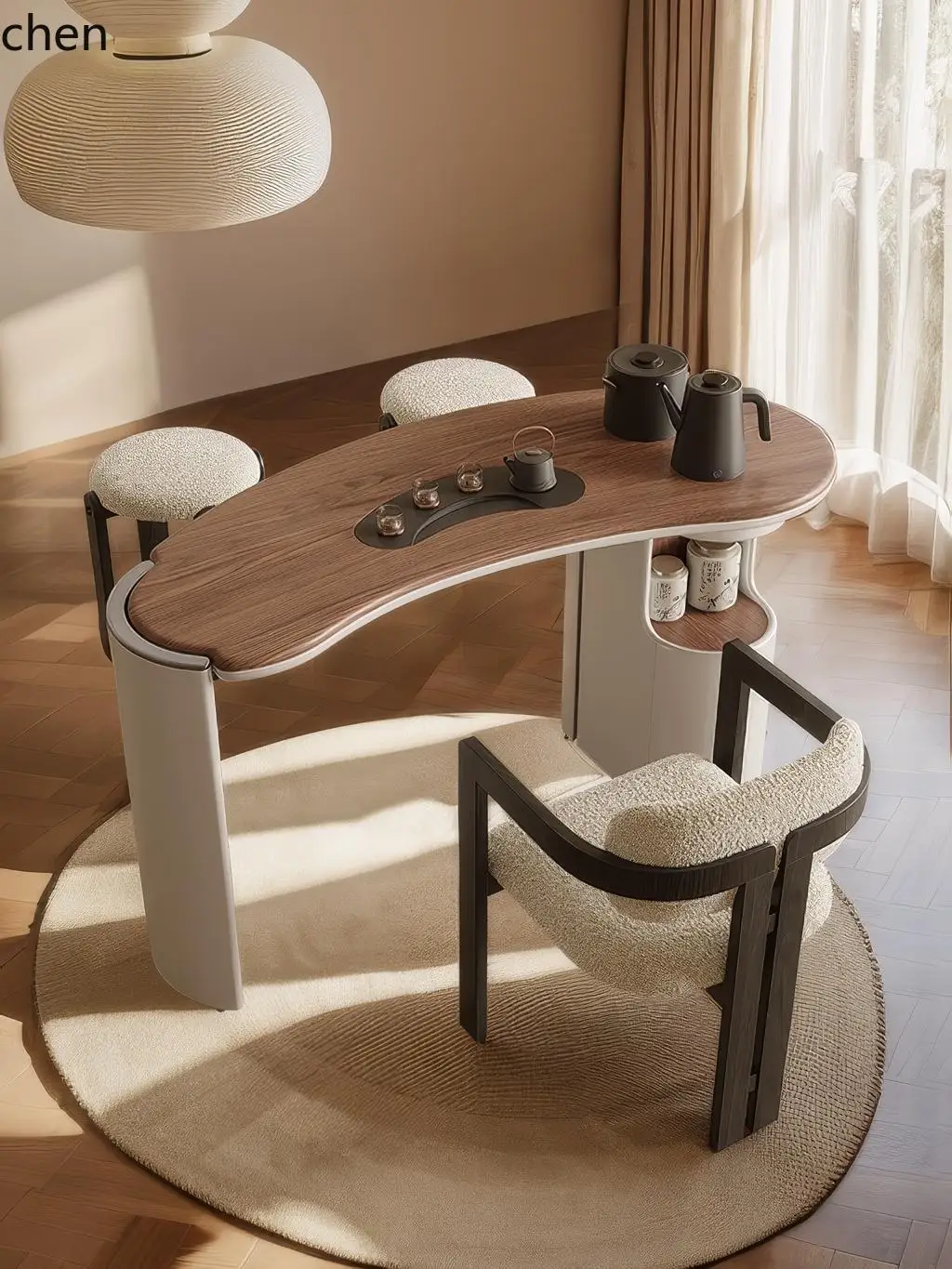 

LXC Balcony Tea Table Small Household Solid Wood Tea Table Tea Making Modern Minimalist Table and Chair Combination