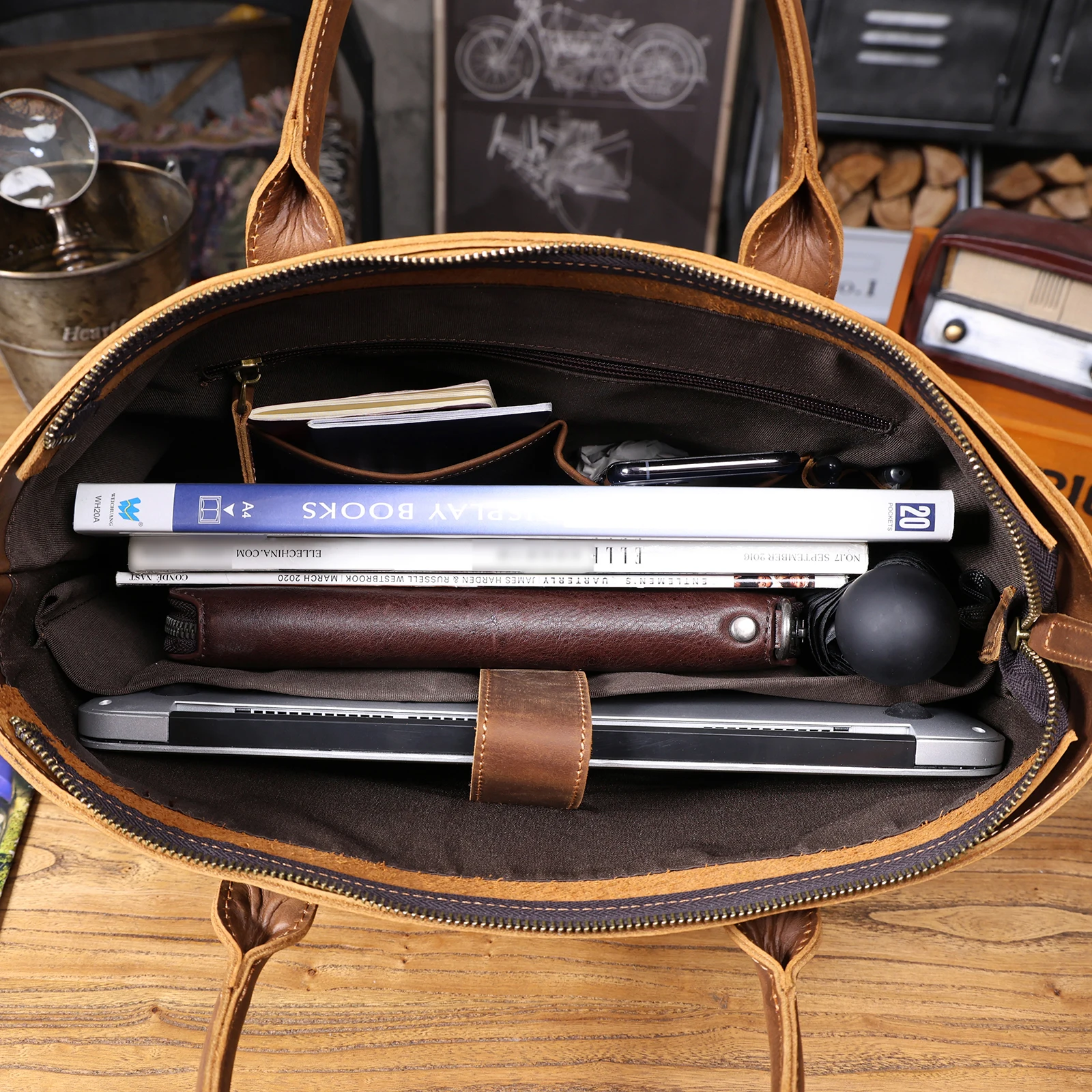 Vintage Echtleder Herren-Aktentasche 16 Zoll Laptop-Taschen Crazy Horse Leder Messenger-Handtasche Rindsleder Geschenkidee für Männer – Detail 20