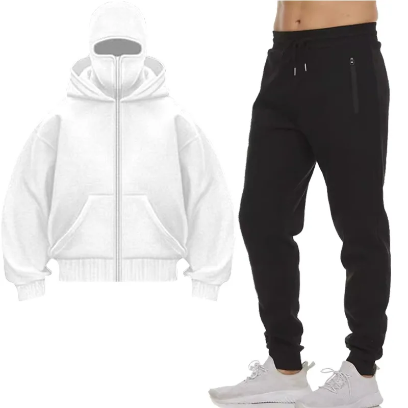 

2025 Autumn and Winter New European and American Solid Color Fleece Sweater Pants Men Casual Zipper Sports Hat Set