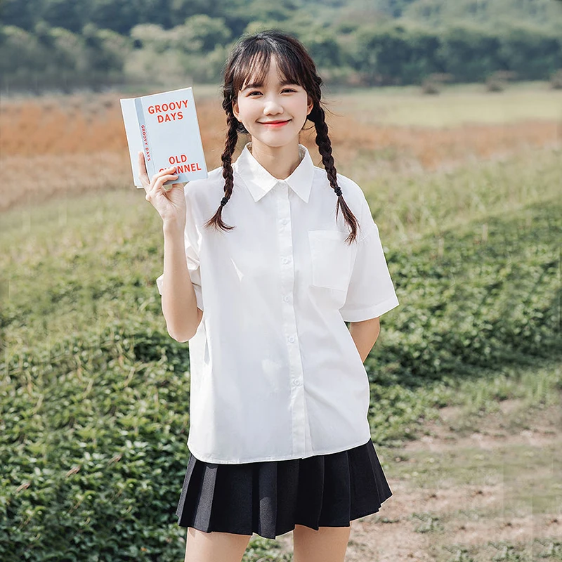 Loose ort Sve JK irt Women's Summer aduation Season White irt College Sle Class orm Outerwear Button up irt