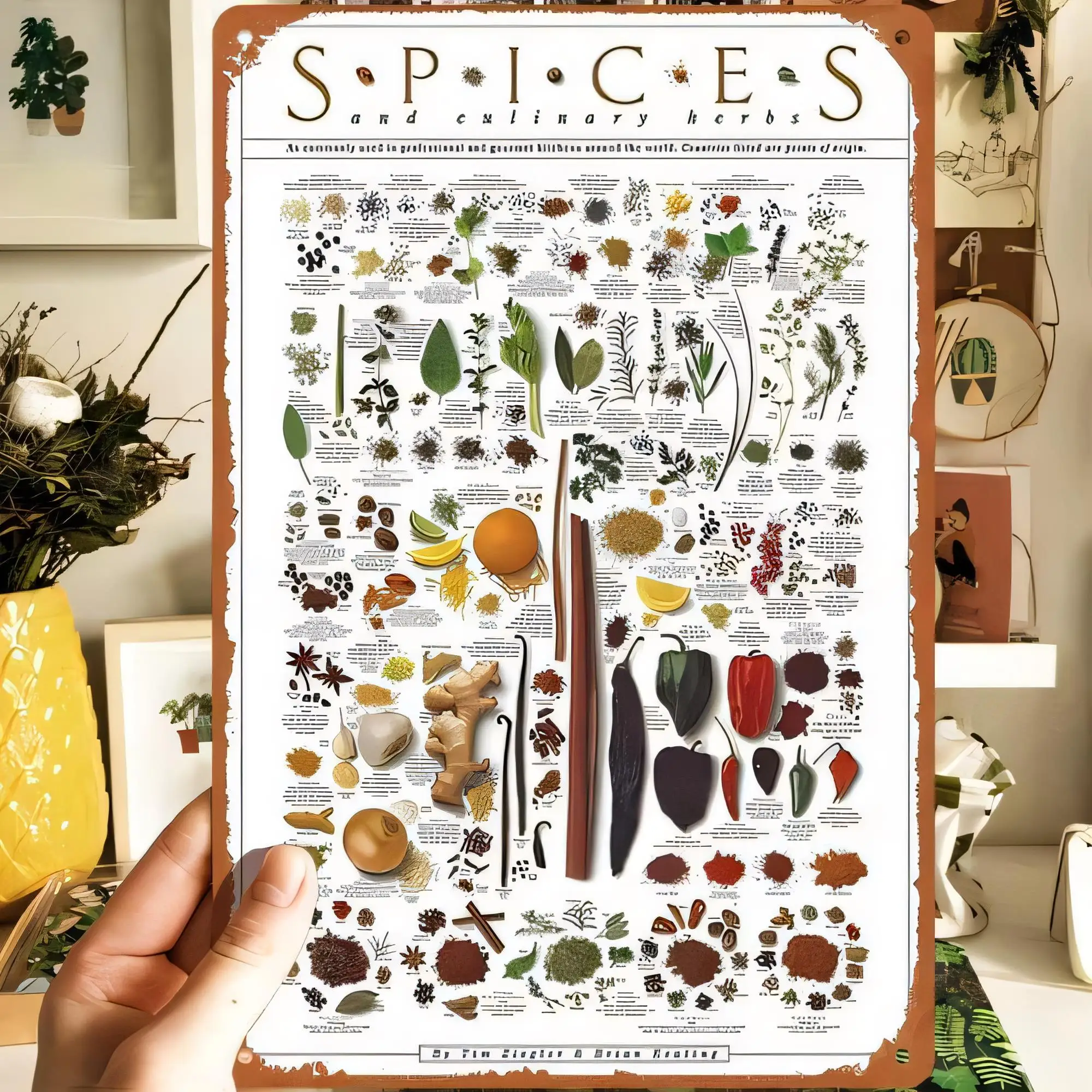 Tin Sign Spices and Flavor Chart Vintage Herbal Plants Poster   Wall Art for Kitchen Dining Room Retro Rustic Metal Plaque Decor