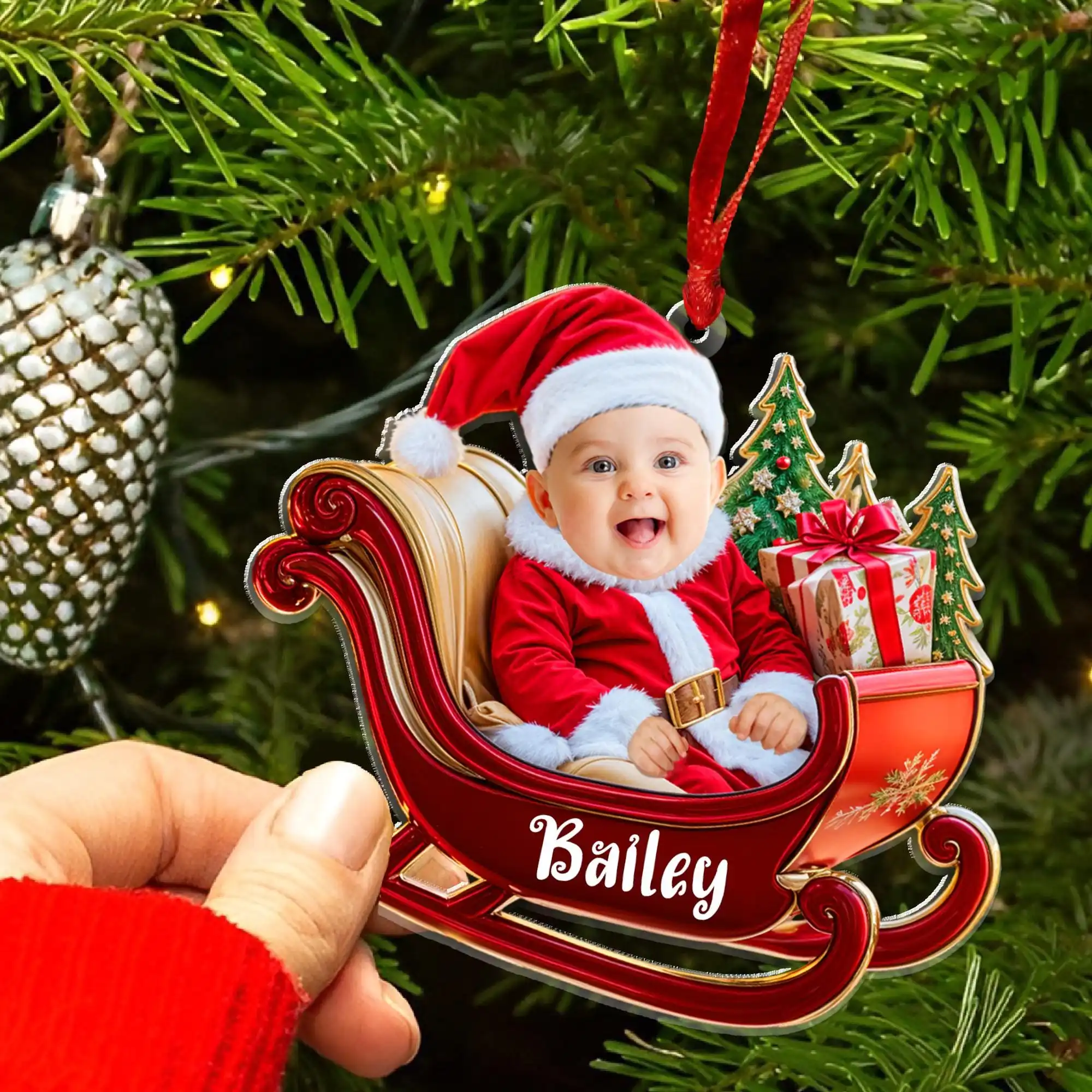 1PC Custom PMMA Pendant - Personalized Portrait, Sleigh Design, DIY, Laser Engraved, Ideal Christmas Decor & Gifts, Festive Dail