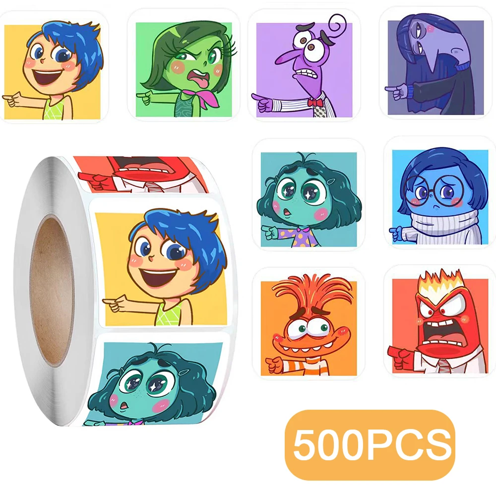 500pcs/roll Cute Cartoon Disney Inside Out Stickers Kid Reward Decals Toy Gift Notebook Phone Laptop Anime Sealing Label Sticker
