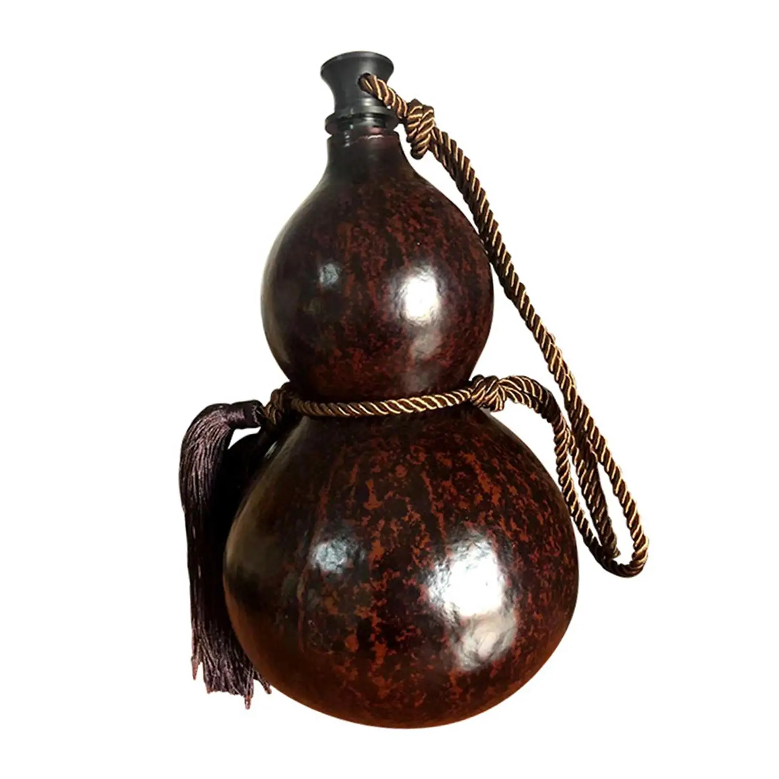 Wine Gourd Water Bottle Portable Hand Woven Rope Calabash Flask with Copper Mouth for Camping Picnic Living Room Decor