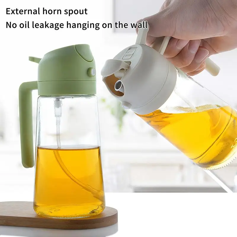 @*Glass Oil Spray Bottle 2 In 1 470ml Shatter-Resistant Oil Dispenser for Kitchen Frying Roasting Salad Air Fryer Use