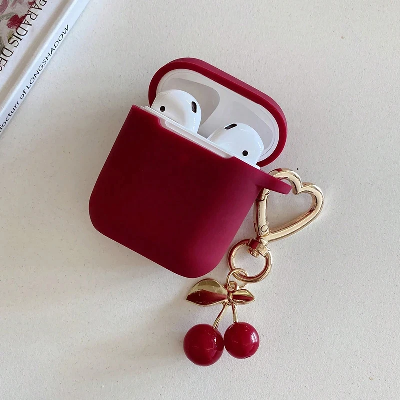 Fashion Red Cherry Heart Pendant Earphone Case for AirPods Pro3/Pro2/Pro Soft Silicone Cover for AirPod 1 2 3 4 New Keychain