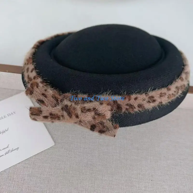

HX6F Cloth Fabric Leopard Print Bowknot Decorative Hat Hair Clip Fascinator Barrettes For Women Stylish Headwear Accessory
